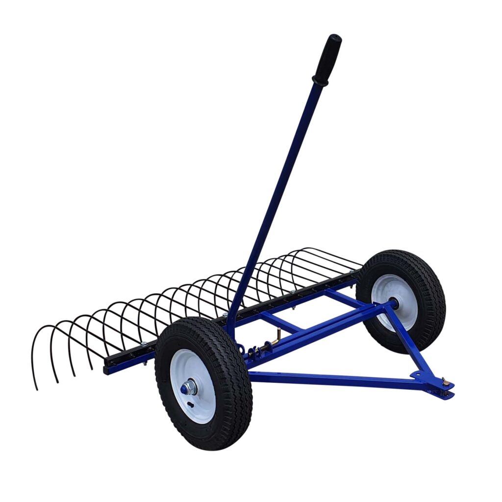 The Mini Beast ride on mower landscape stick rake